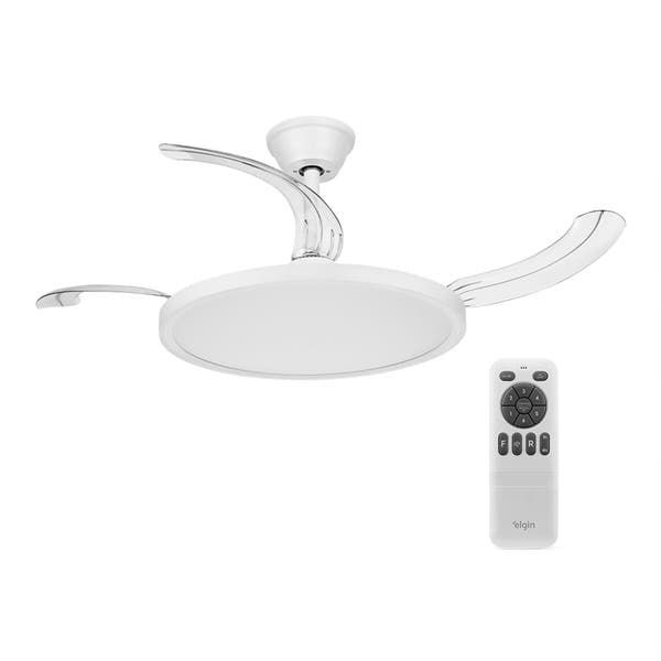 Ventilador de Teto com Controle Remoto Elgin Retratil com Led 4 Pás Branco Bivolt