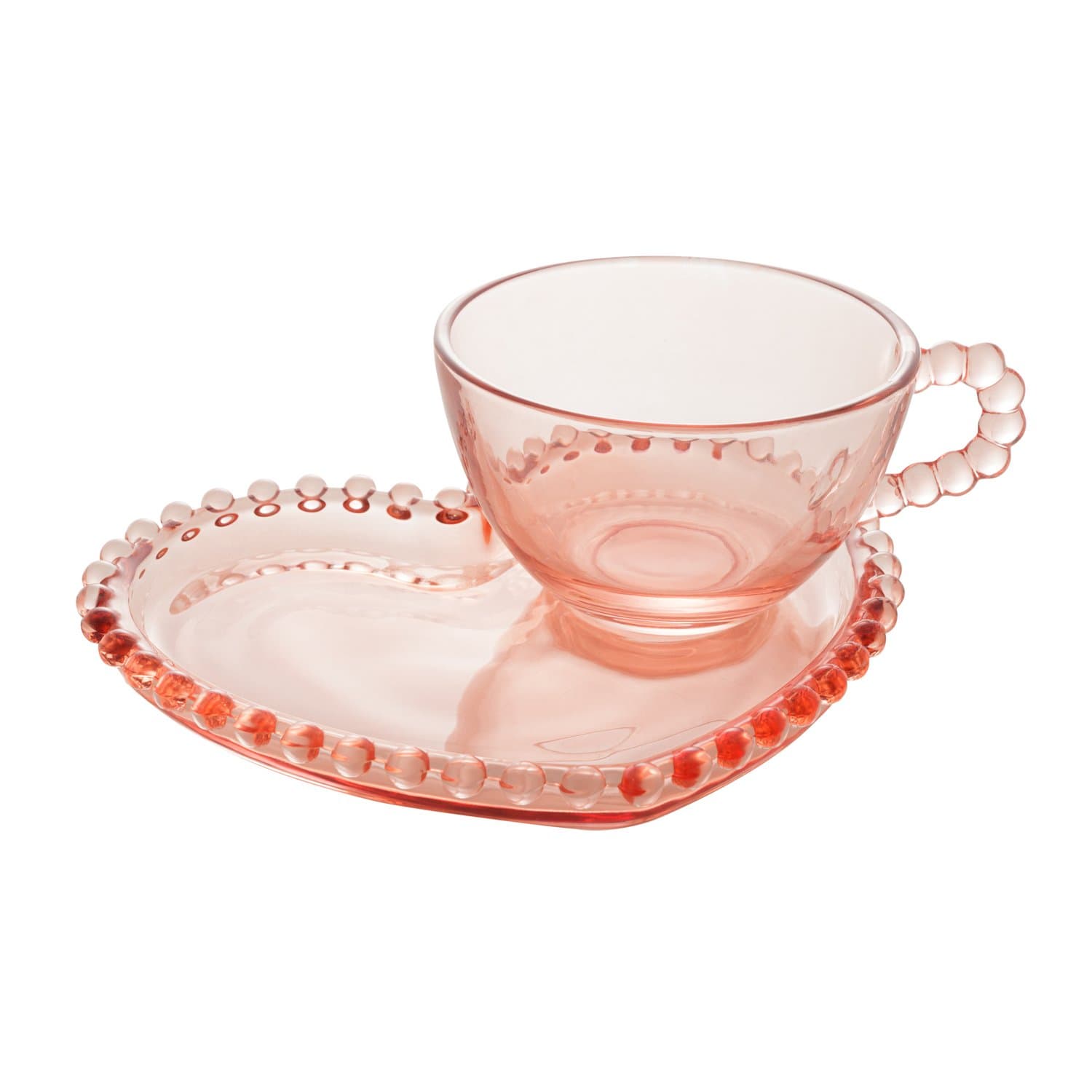 Xícara Com Pires Coração Cristal Pearl Wolff Rosa 180ml