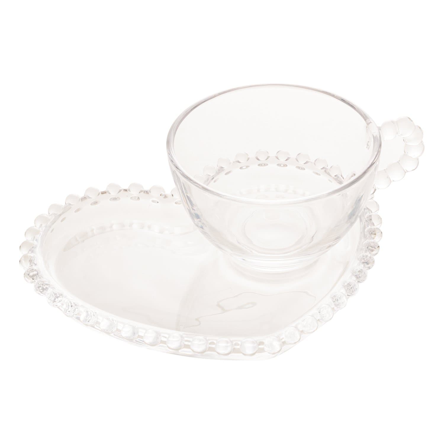 Xícara de Chá com Pires Coração Cristal Pearl Wolff 180 ml